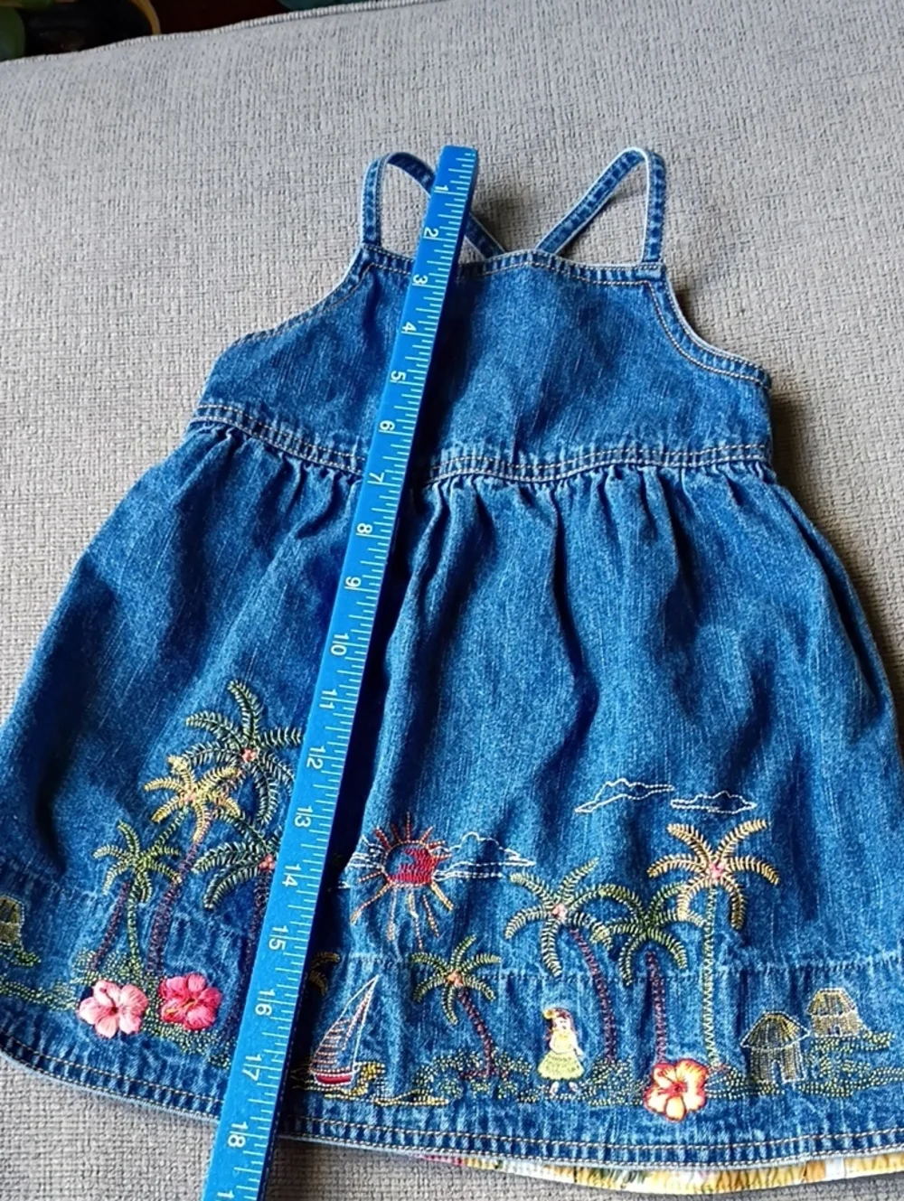 Tropical Embroidered Denim Toddler Dress